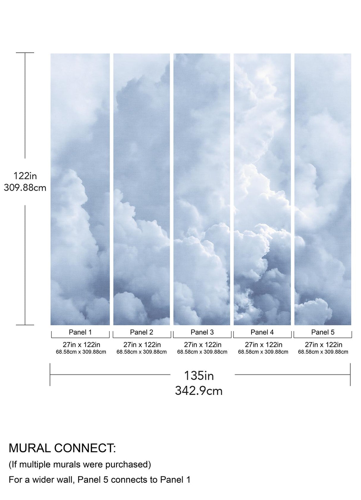 A-Street Prints In The Clouds Sky Blue Wall Mural