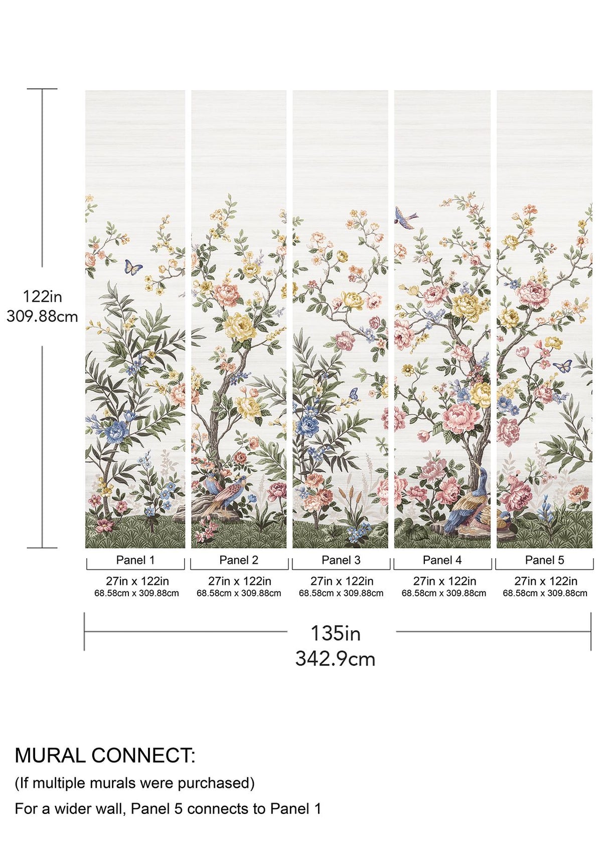 A-Street Prints Spring Chinoiserie Soft White Wall Mural