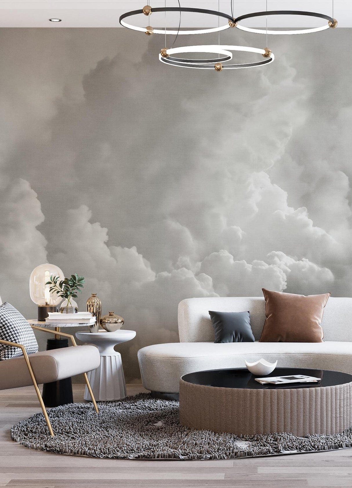 A-Street Prints In the Clouds Dove Grey Wall Mural