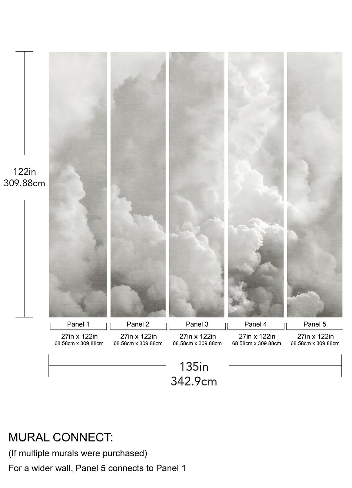 A-Street Prints In the Clouds Dove Grey Wall Mural