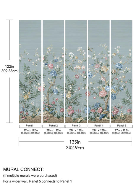 A-Street Prints Winter Chinoiserie Robin's Egg Blue Wall Mural