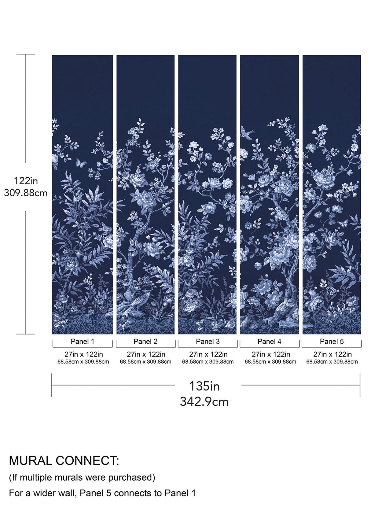 A-Street Prints Twilight Chinoiserie Midnight Blue Wall Mural