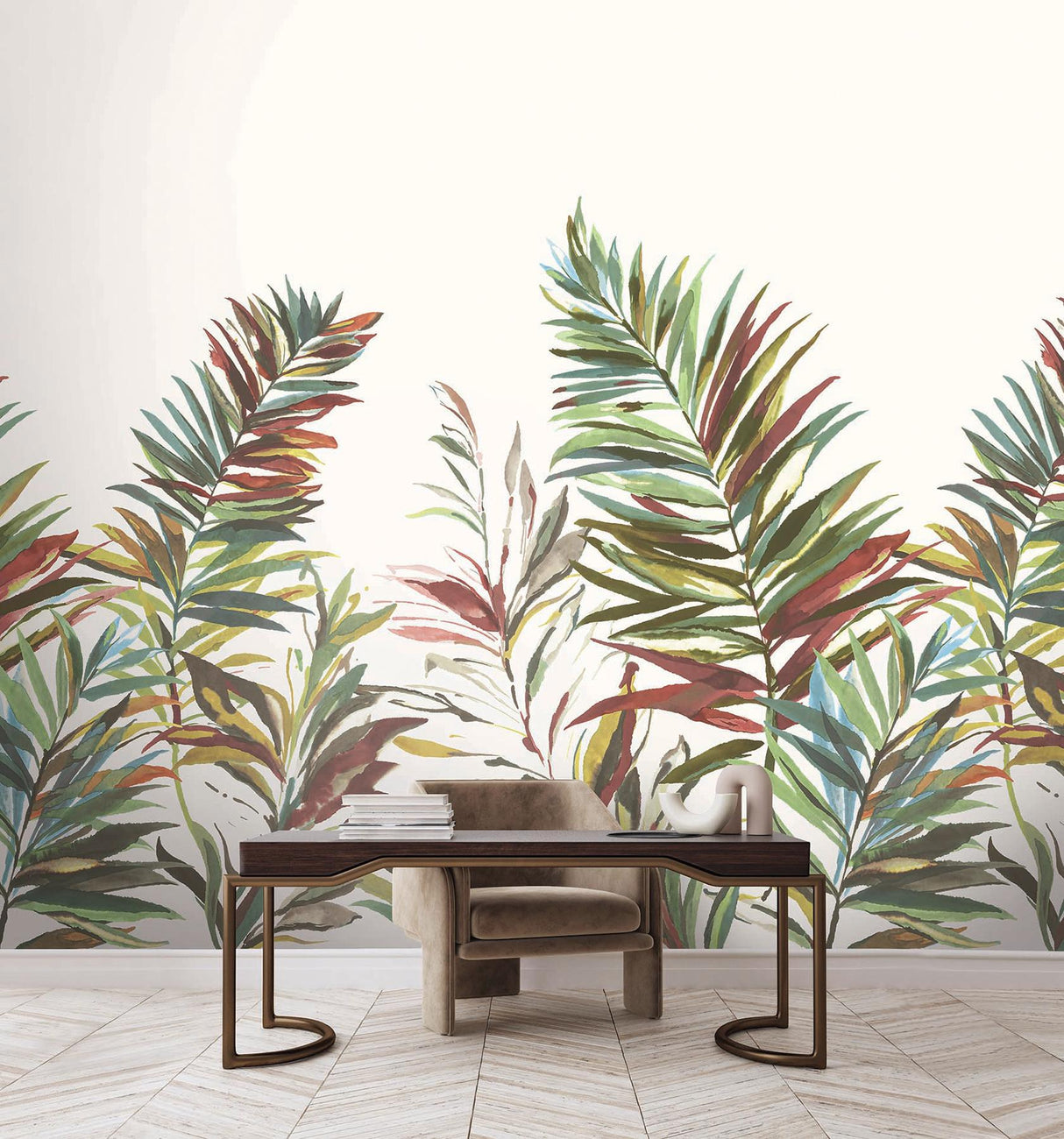 York Wallcoverings Swaying Palms Rouge & Mink Mural