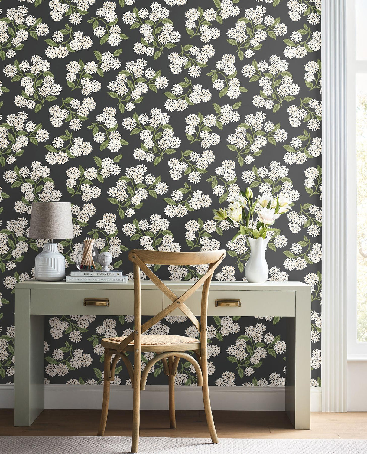 Rifle Paper Co. Hydrangea Black & White Peel & Stick Wallpaper