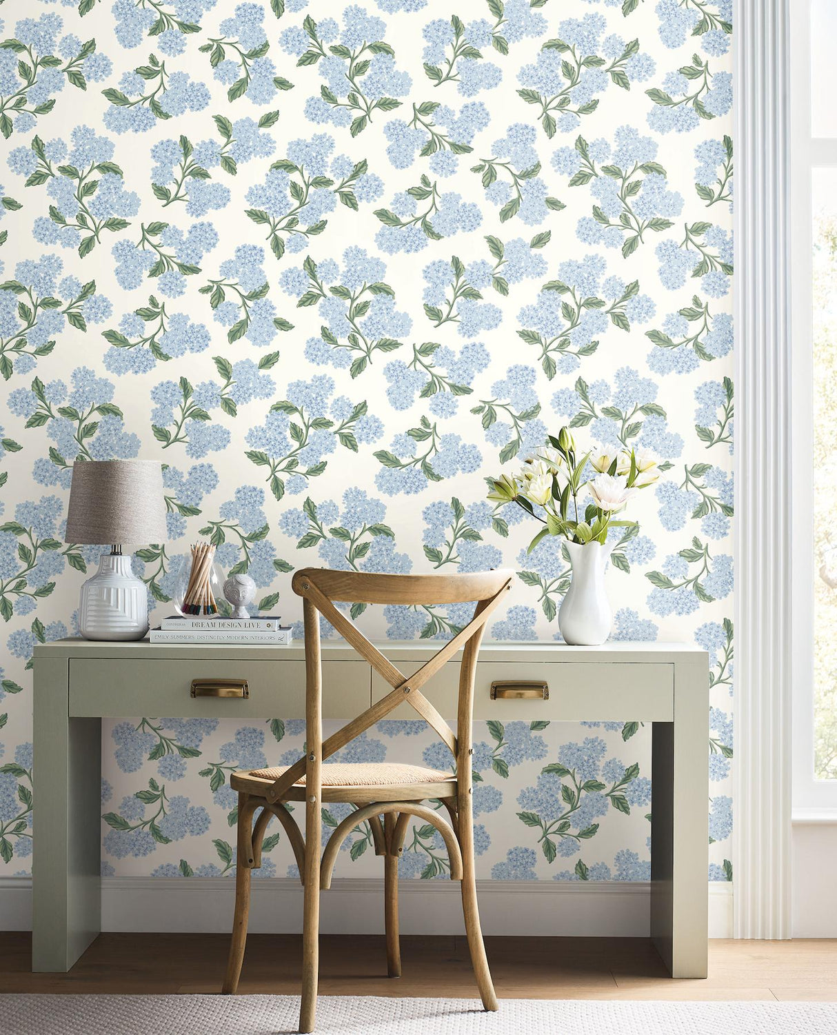 Rifle Paper Co. Hydrangea Blue & White Peel & Stick Wallpaper