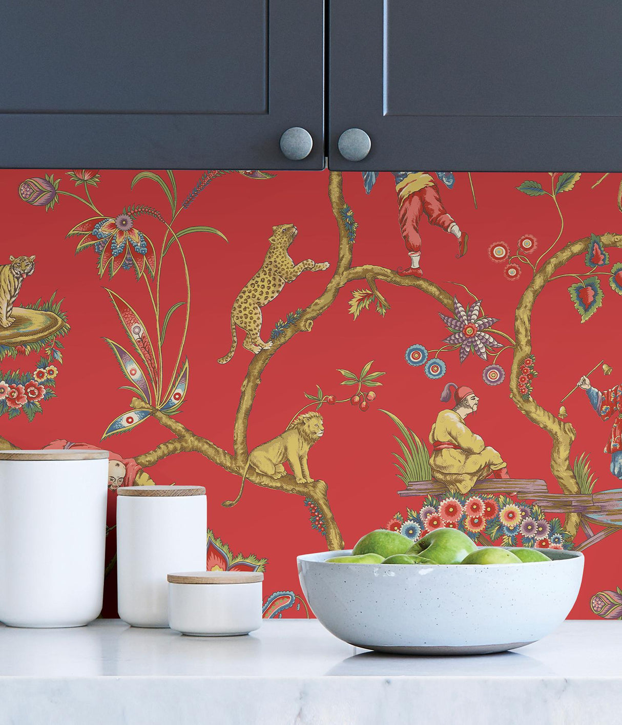 York Tomato Chinoise Exotique Scalamandre Self Adhesive Wallpaper