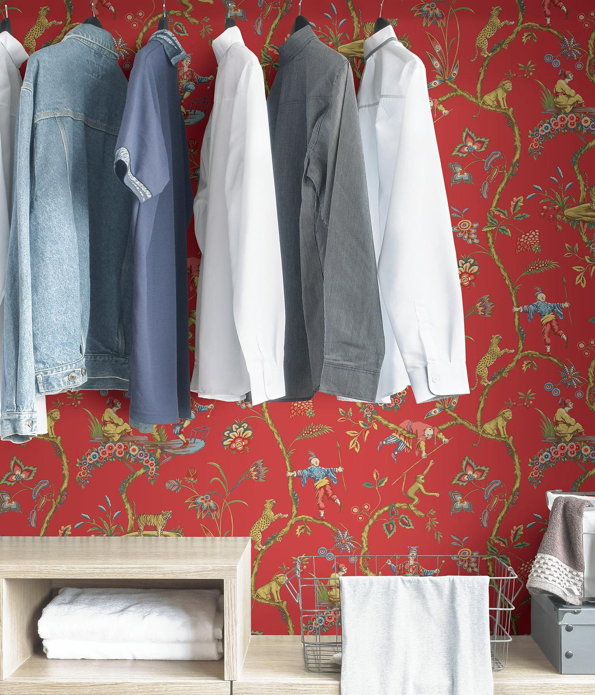 York Tomato Chinoise Exotique Scalamandre Self Adhesive Wallpaper