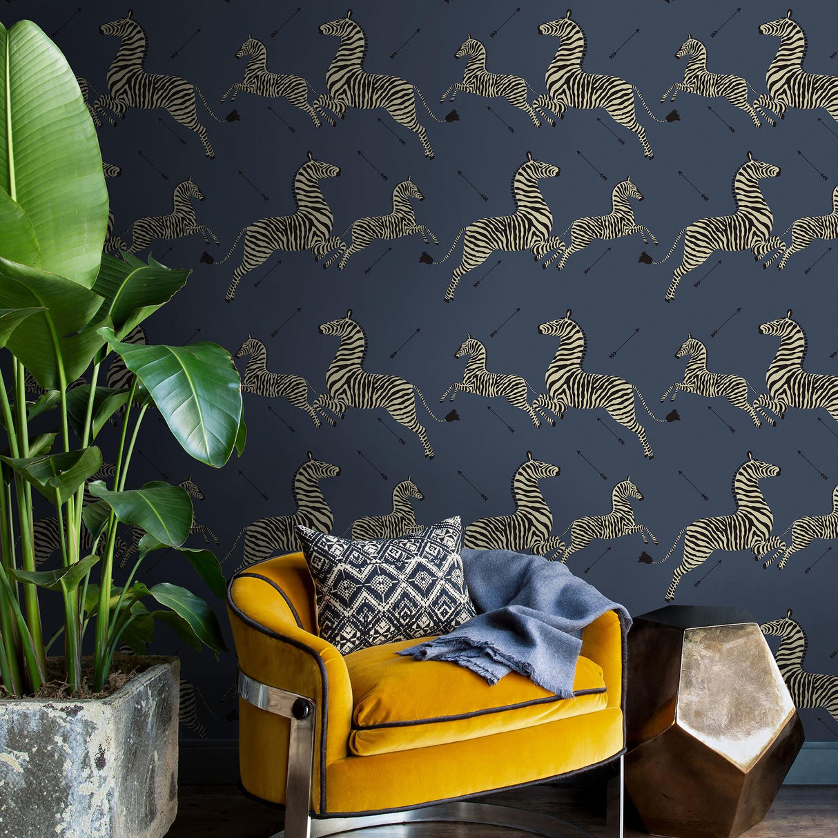 York Denim Zebra Safari Scalamandre Self Adhesive Wallpaper
