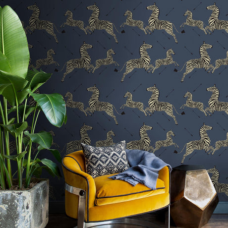 York Denim Zebra Safari Scalamandre Self Adhesive Wallpaper