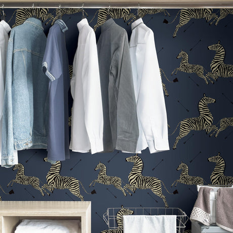York Denim Zebra Safari Scalamandre Self Adhesive Wallpaper