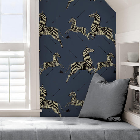 York Denim Zebra Safari Scalamandre Self Adhesive Wallpaper
