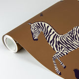 York Safari Brown Zebra Safari Scalamandre Self Adhesive Wallpaper