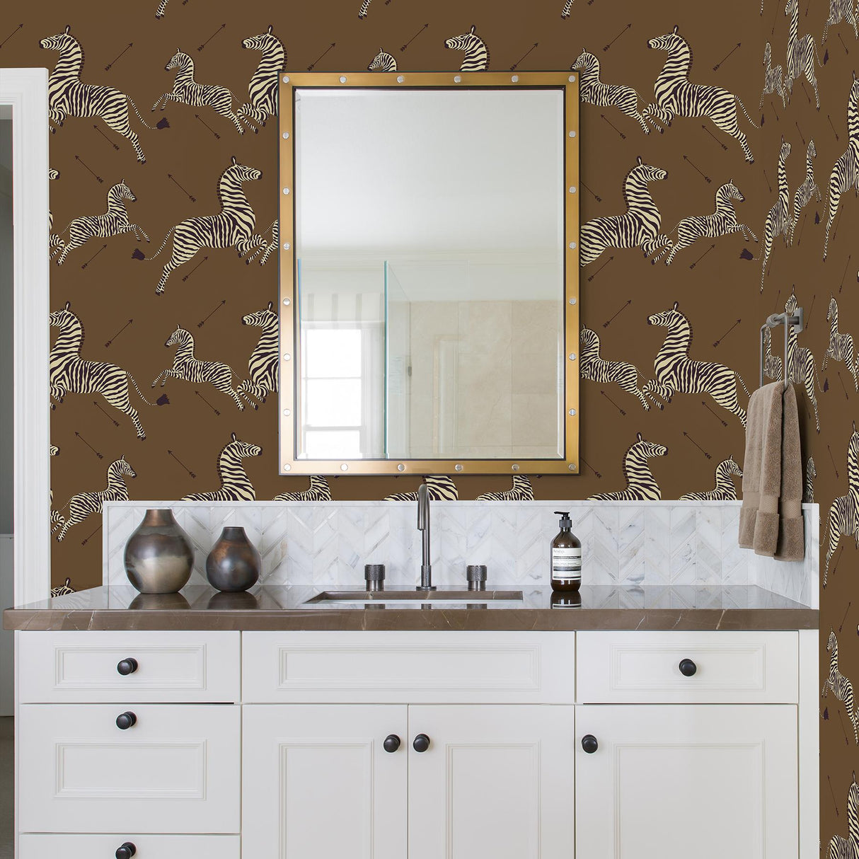 York Safari Brown Zebra Safari Scalamandre Self Adhesive Wallpaper