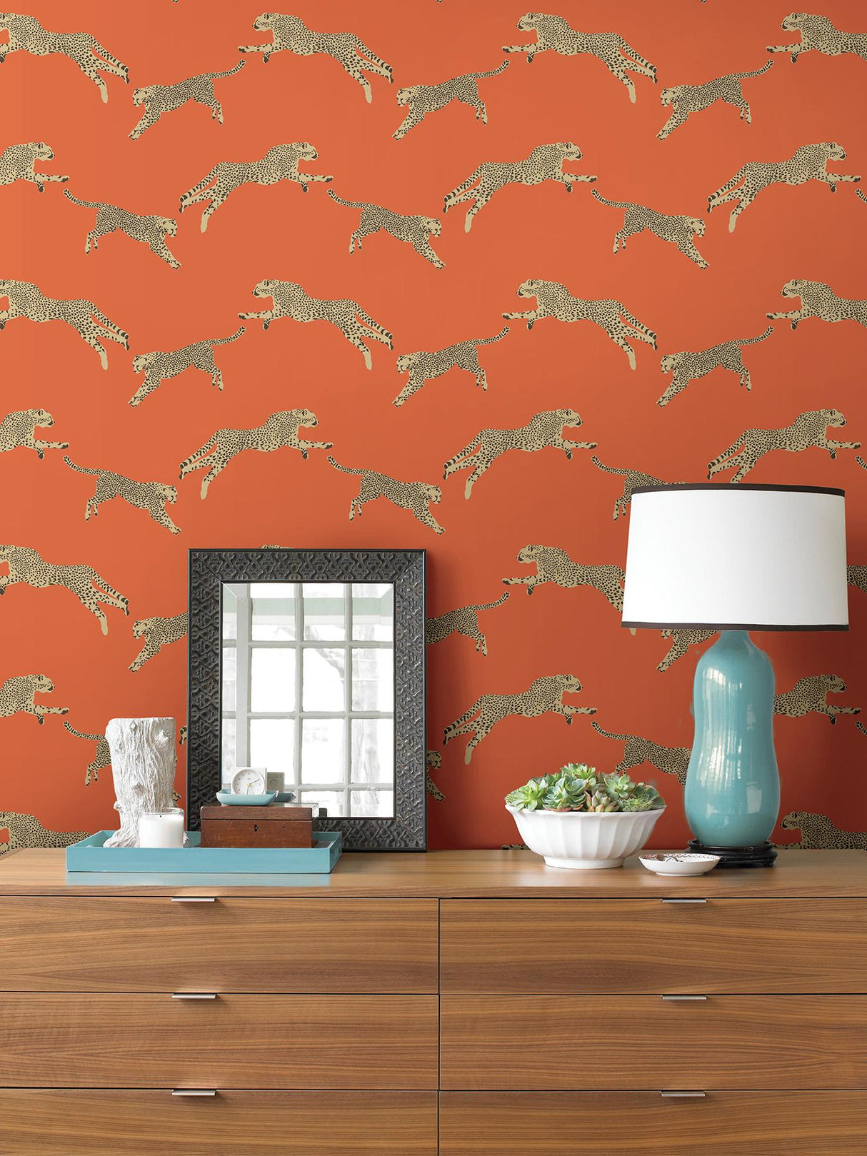 York Clementine Leaping Cheetah Peel & Stick Wallpaper