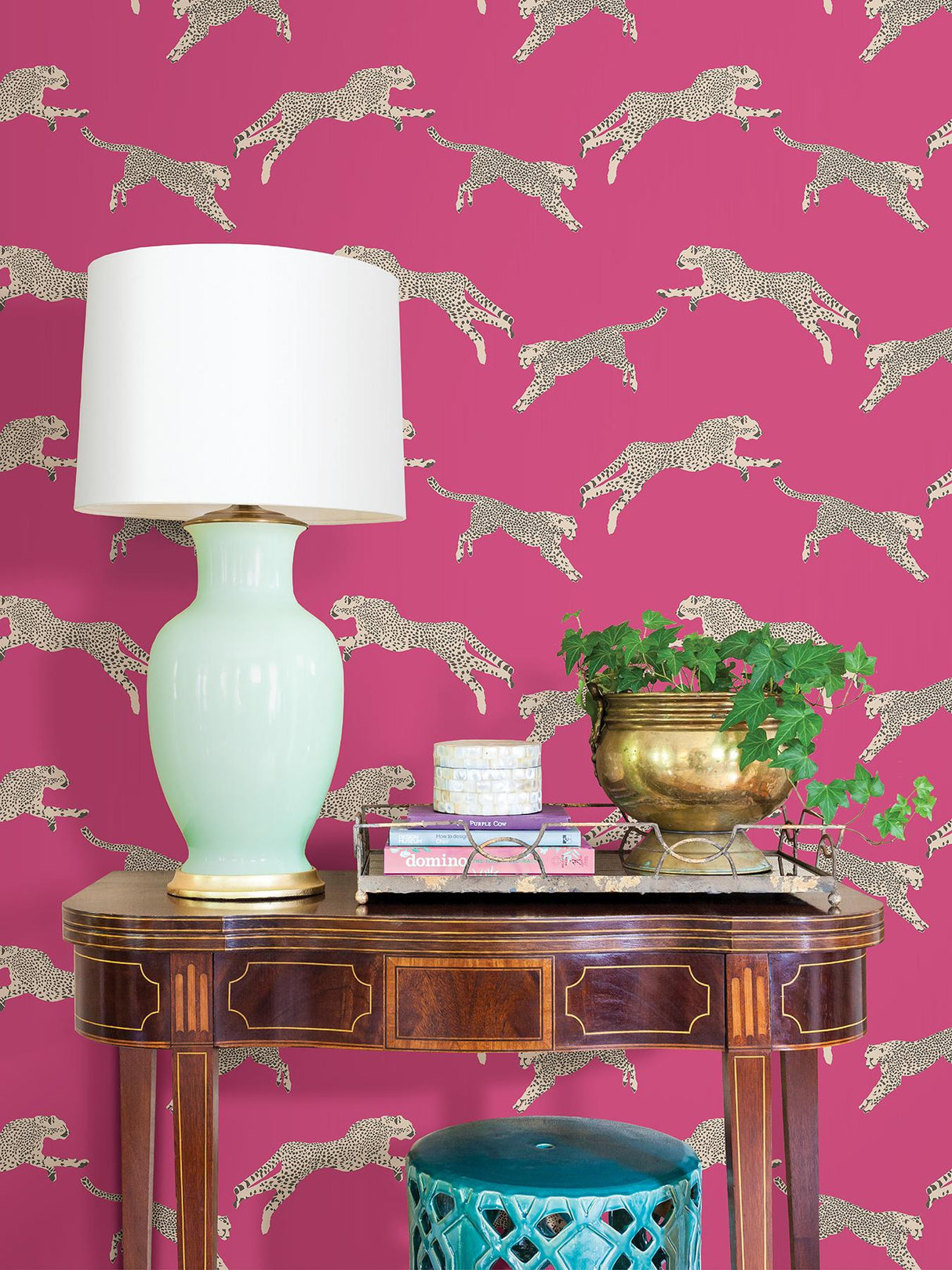 York Bubblegum Leaping Cheetah Peel & Stick Wallpaper