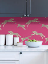 York Bubblegum Leaping Cheetah Peel & Stick Wallpaper