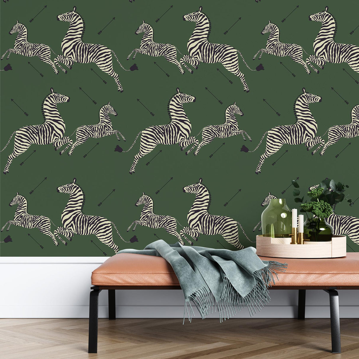 York Serengeti Green Zebra Safari Scalamandre Self Adhesive Wallpaper