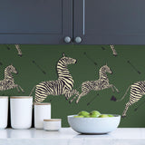 York Serengeti Green Zebra Safari Scalamandre Self Adhesive Wallpaper