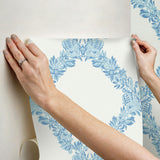 York Sky Blue Wreath Peel & Stick Wallpaper