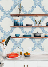 York Sky Blue Wreath Peel & Stick Wallpaper
