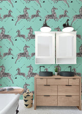 York Aqua Zebra Safari Peel & Stick Wallpaper