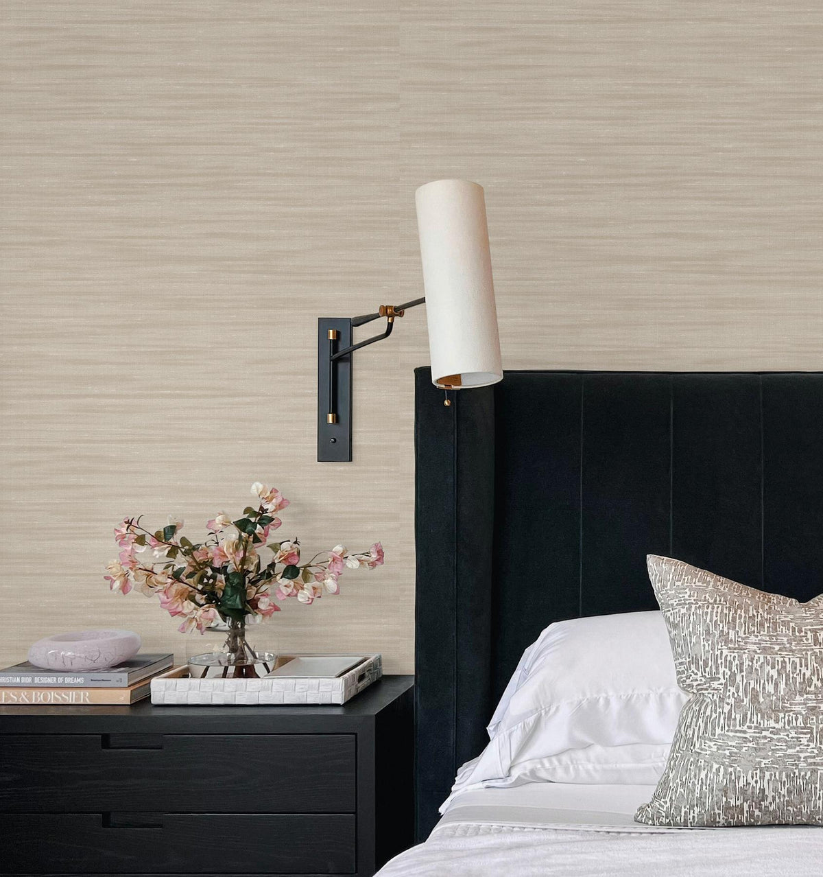 York Wallcoverings Sari Silk Beige Faux Fabric Wallpaper