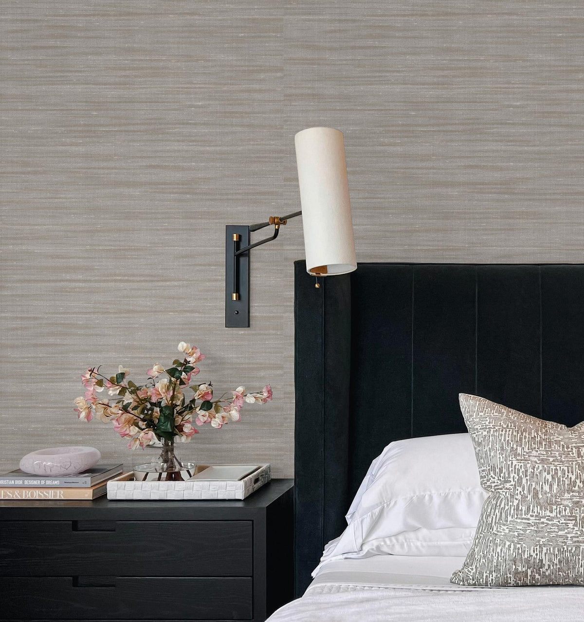 York Wallcoverings Sari Silk Grey Faux Fabric Wallpaper