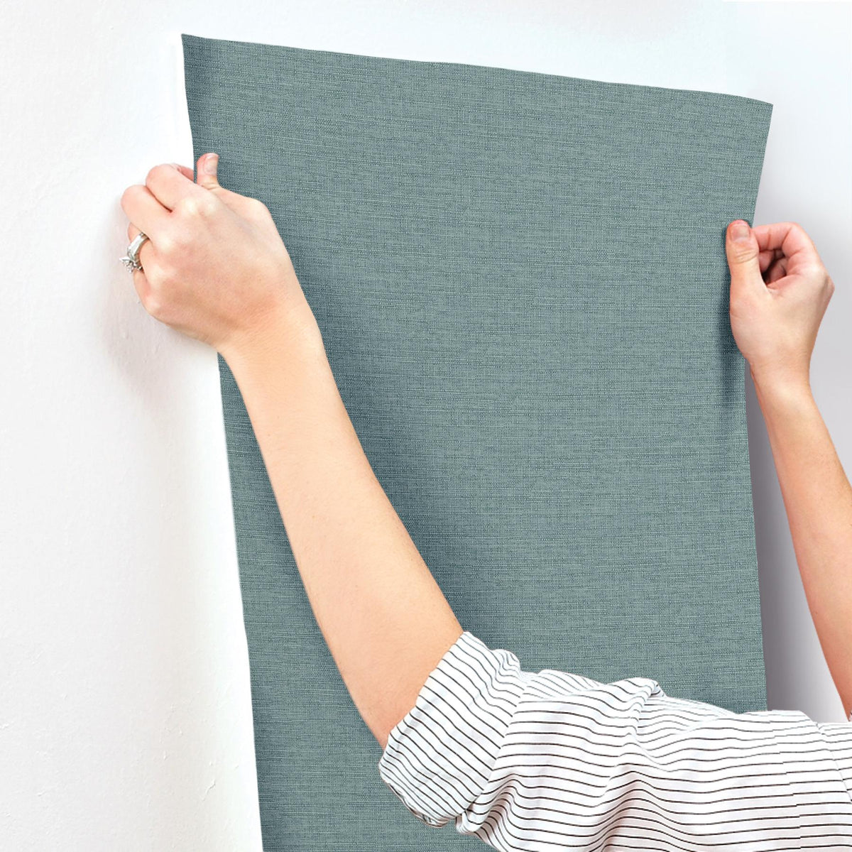 York Wallcoverings Terrene Teal Faux Linen Wallpaper