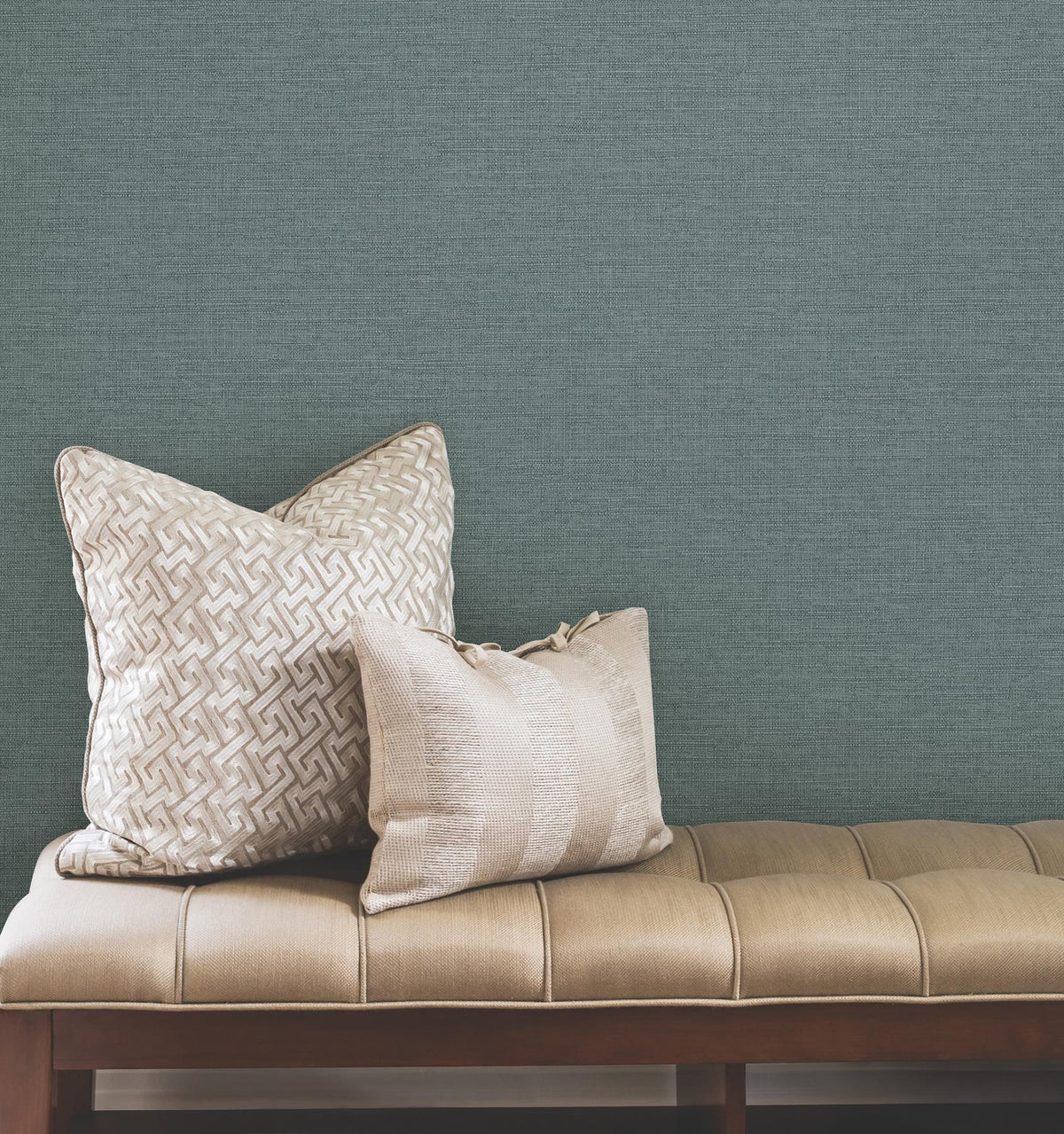 York Wallcoverings Terrene Teal Faux Linen Wallpaper