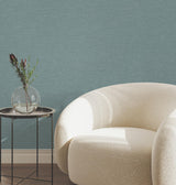 York Wallcoverings Terrene Teal Faux Linen Wallpaper