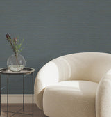 York Wallcoverings Oasis Dark Blue Faux Grasscloth Wallpaper