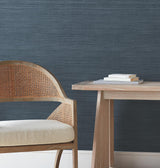 York Wallcoverings Silk Essence Indigo Faux Fabric Wallpaper
