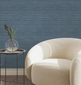 York Wallcoverings Silk Essence Indigo Faux Fabric Wallpaper