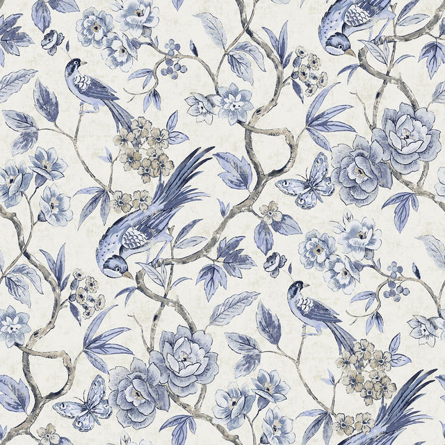 Waverly Aviary Garden Blue Peel and Stick Wallpaper