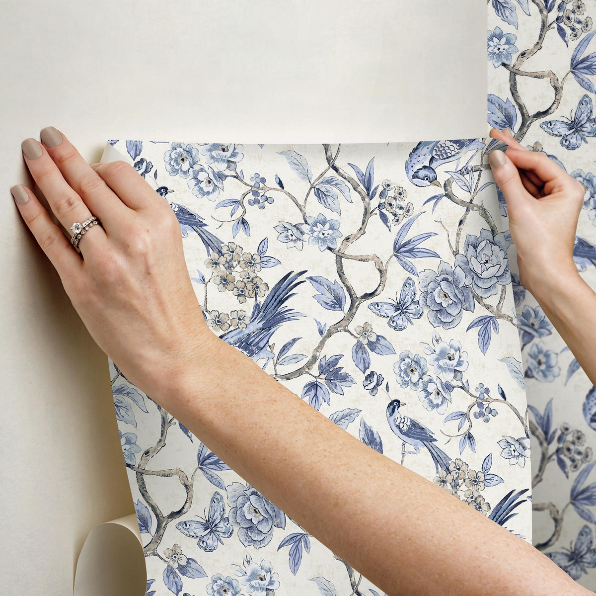 Waverly Aviary Garden Blue Peel and Stick Wallpaper