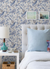 Waverly Aviary Garden Blue Peel and Stick Wallpaper