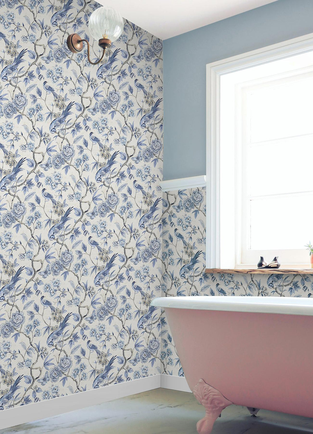 Waverly Aviary Garden Blue Peel and Stick Wallpaper