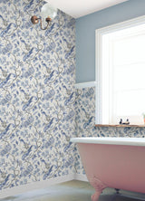 Waverly Aviary Garden Blue Peel and Stick Wallpaper