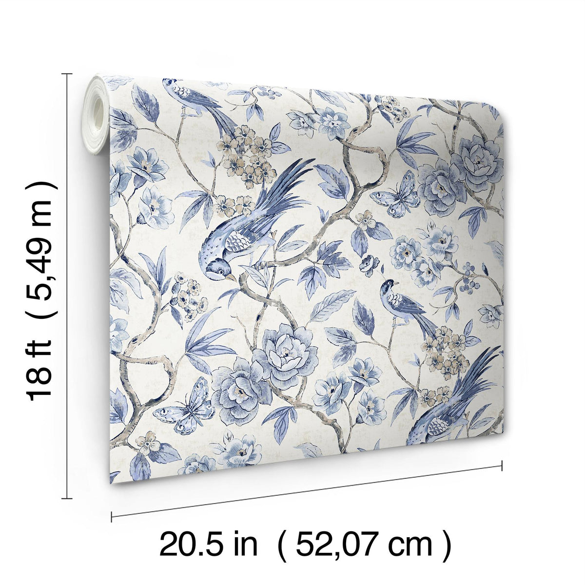 Waverly Aviary Garden Blue Peel and Stick Wallpaper