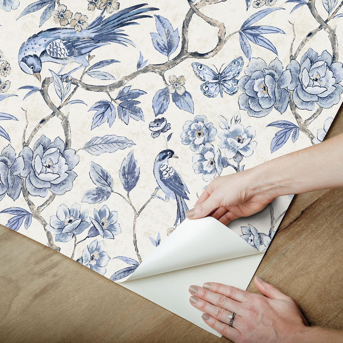 Waverly Aviary Garden Blue Peel and Stick Wallpaper