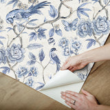 Waverly Aviary Garden Blue Peel and Stick Wallpaper