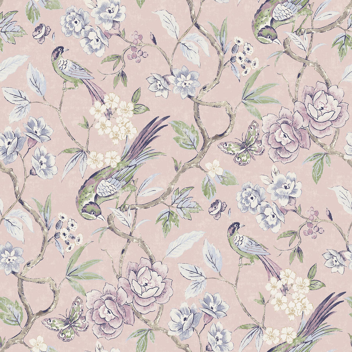 Waverly Aviary Garden Pink Peel and Stick Wallpaper