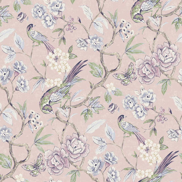 Waverly Aviary Garden Pink Peel and Stick Wallpaper