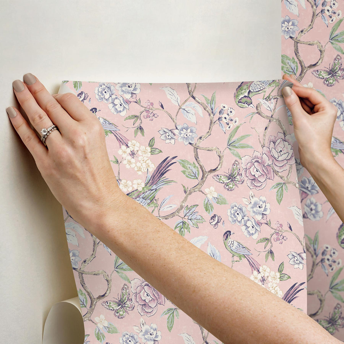 Waverly Aviary Garden Pink Peel and Stick Wallpaper