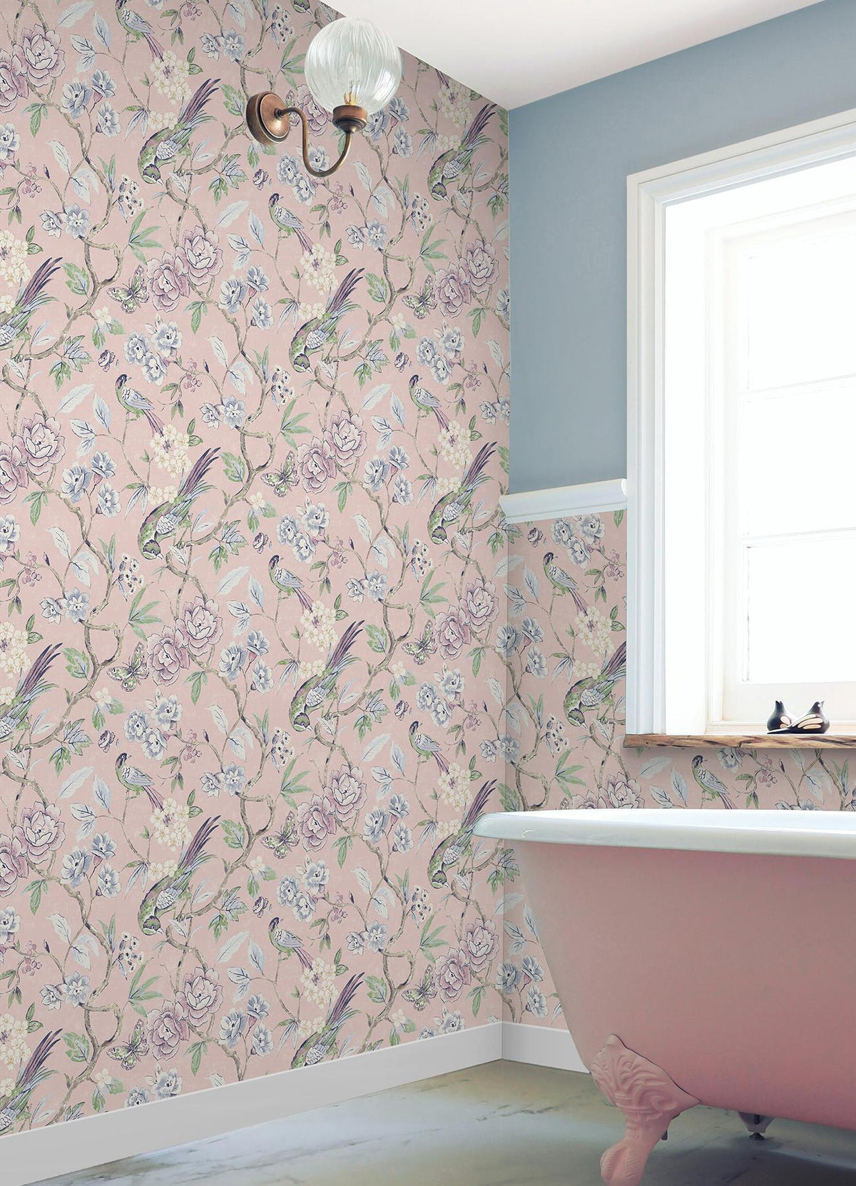 Waverly Aviary Garden Pink Peel and Stick Wallpaper