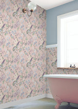 Waverly Aviary Garden Pink Peel and Stick Wallpaper