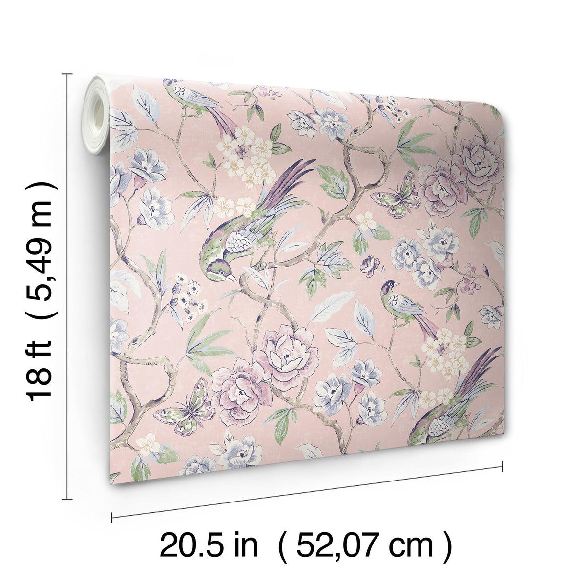 Waverly Aviary Garden Pink Peel and Stick Wallpaper