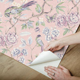 Waverly Aviary Garden Pink Peel and Stick Wallpaper