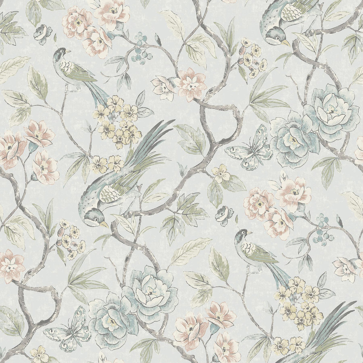 Waverly Aviary Garden Aqua Peel and Stick Wallpaper