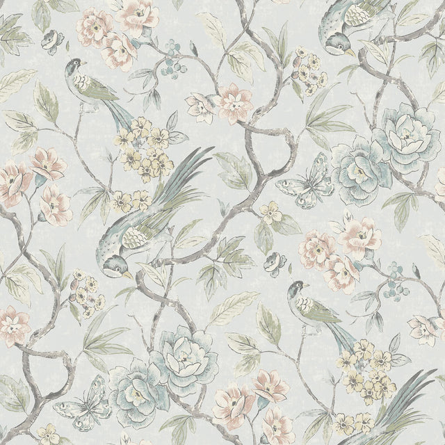 Waverly Aviary Garden Aqua Peel and Stick Wallpaper